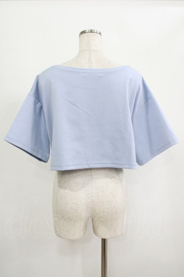 画像3: moulis' / クロップドロゴ刺繍Tシャツ LL サックス H-25-09-08-046-PU-TS-NS-ZH (3)