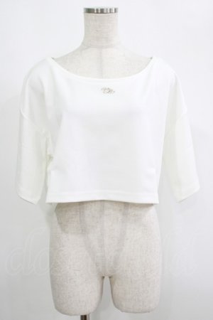 画像: moulis' / クロップドロゴ刺繍Tシャツ LL オフ H-25-09-08-047-PU-TS-NS-ZH