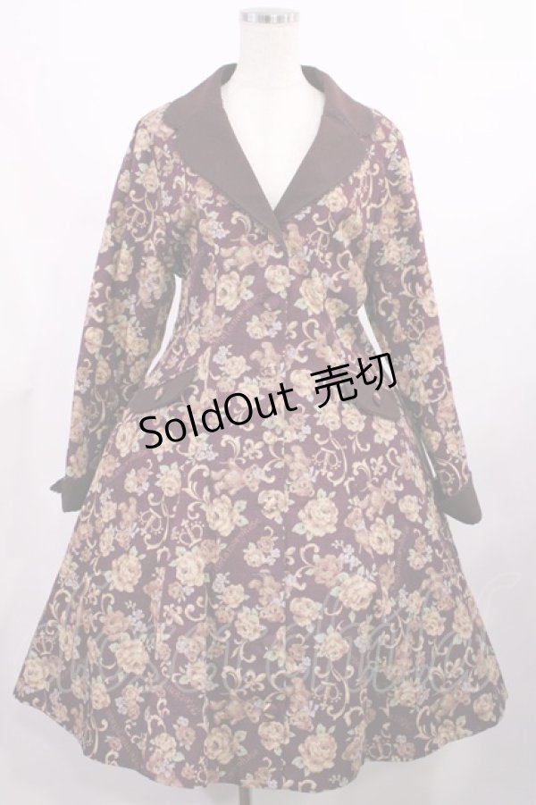 画像1: metamorphose / ゴブラン風くまちゃんコートワンピース サイズ1 ボルドー H-25-09-08-1012-ME-CO-NS-ZH (1)