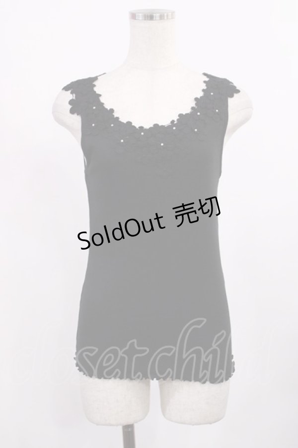 画像1: axes femme / お花モチーフリブタンク M ブラック H-25-09-08-1020-AX-TO-NS-ZH (1)