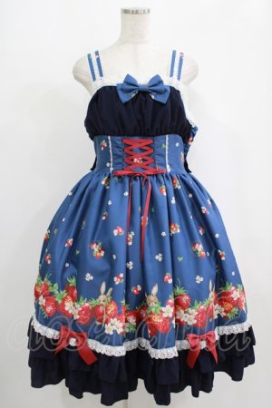 画像: metamorphose / 【プラスサイズ】ストロベリーガーデンバッスルフリルジャンパースカート プラスサイズ ネイビー H-25-09-08-007-ME-OP-NS-ZH