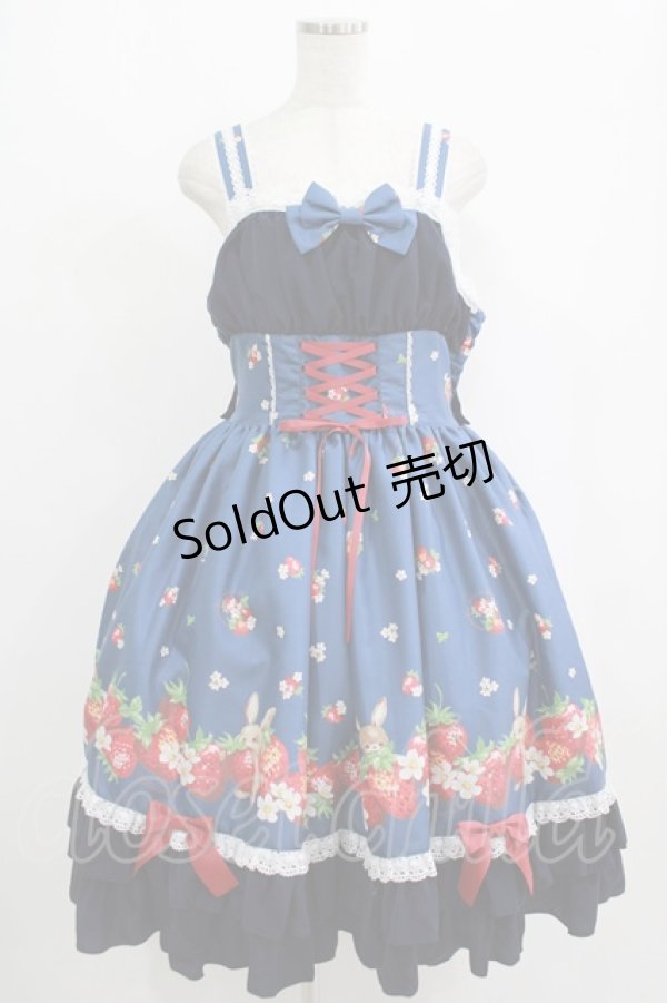 画像1: metamorphose / 【プラスサイズ】ストロベリーガーデンバッスルフリルジャンパースカート プラスサイズ ネイビー H-25-09-08-007-ME-OP-NS-ZH (1)