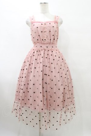 画像: mille fille closet by LODISPOTTO / ミニハート刺繍チュールロングキャミドレスワンピース M ピンク H-25-09-09-1025-LO-OP-NS-ZH