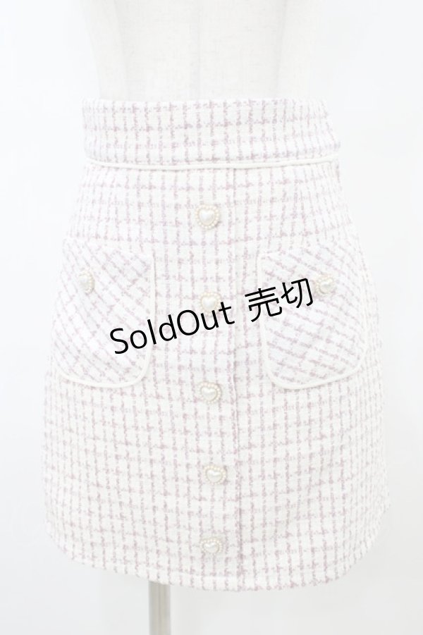 画像1: Honey Cinnamon / ハートボタンツイード台形スカート Free ピンク H-25-09-09-1036-LO-SK-NS-ZH (1)