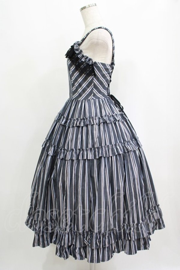 画像2: Innocent World / オリビアストライプジャンパースカート M112cm丈 ブラック/ネイビー H-25-09-10-006-IW-OP-NS-ZH (2)