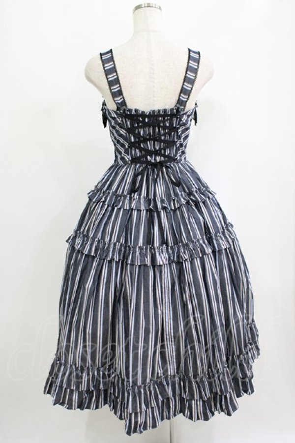 画像3: Innocent World / オリビアストライプジャンパースカート M112cm丈 ブラック/ネイビー H-25-09-10-006-IW-OP-NS-ZH (3)