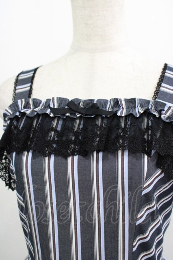 画像4: Innocent World / オリビアストライプジャンパースカート M112cm丈 ブラック/ネイビー H-25-09-10-006-IW-OP-NS-ZH (4)