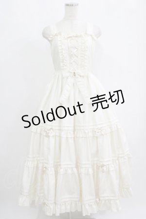 画像: metamorphose / シャンタンレースアップティアードロングジャンパースカート Free アイボリー H-25-09-10-009-ME-OP-NS-ZH