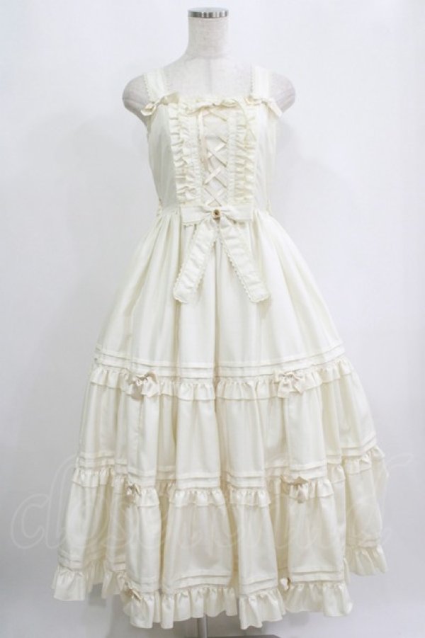 画像1: metamorphose / シャンタンレースアップティアードロングジャンパースカート Free アイボリー H-25-09-10-009-ME-OP-NS-ZH (1)