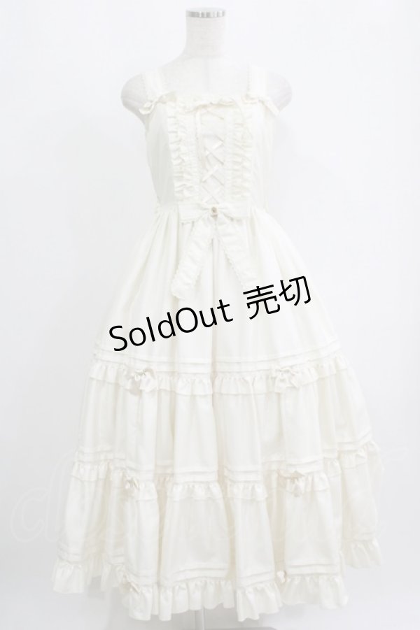 画像1: metamorphose / シャンタンレースアップティアードロングジャンパースカート Free アイボリー H-25-09-10-009-ME-OP-NS-ZH (1)