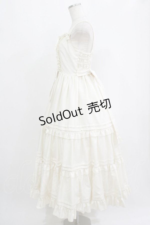 画像2: metamorphose / シャンタンレースアップティアードロングジャンパースカート Free アイボリー H-25-09-10-009-ME-OP-NS-ZH (2)