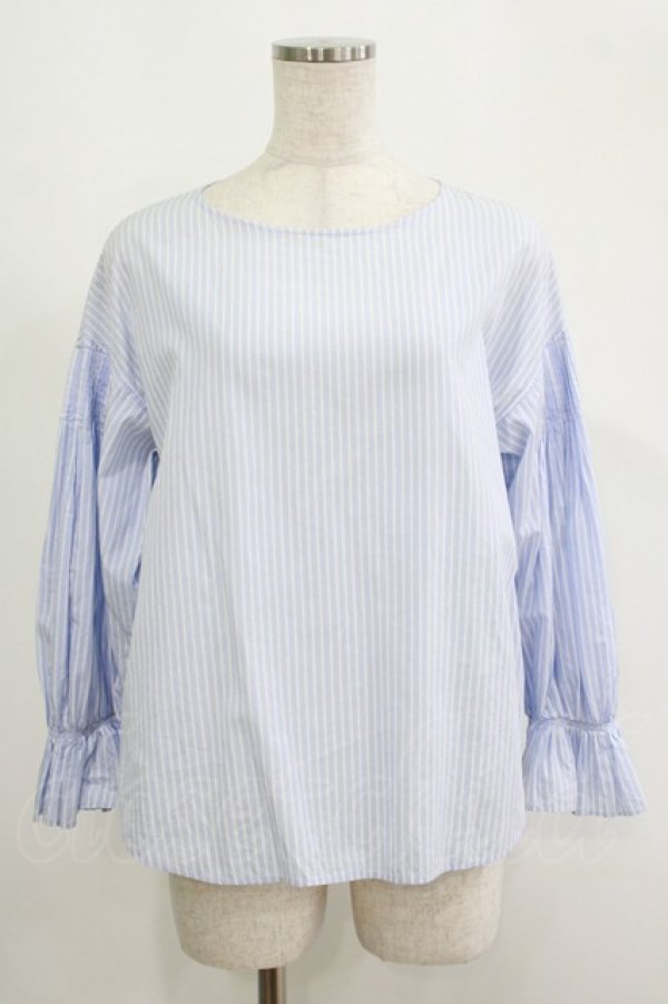 画像1: INGEBORG / シャーリングスリーブゆったりストライプブラウス Free サックス/ホワイト H-25-09-10-024-LO-BL-NS-ZH (1)