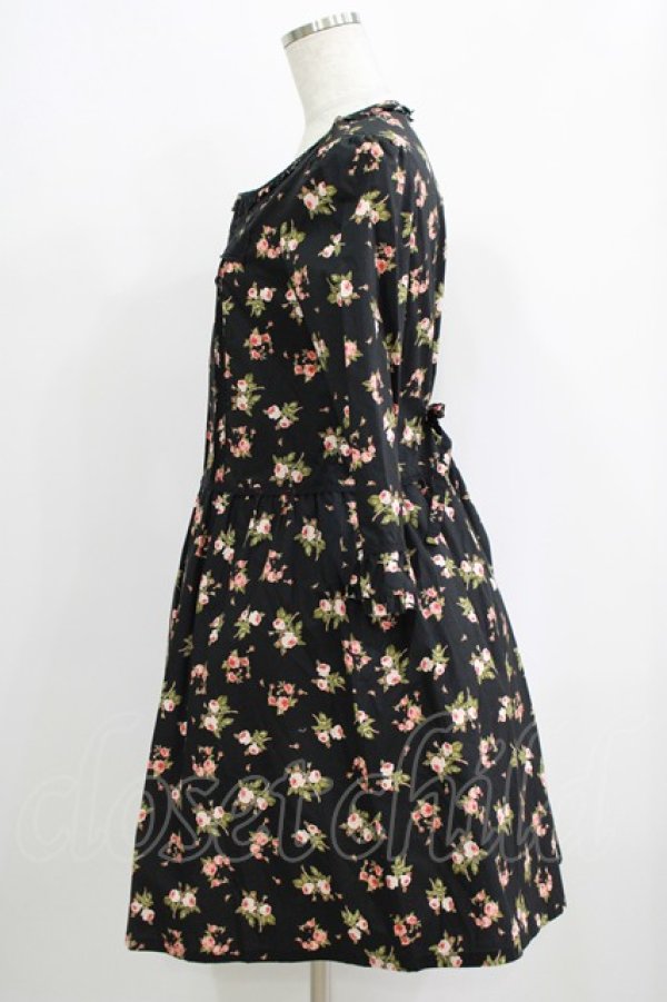 画像2: PINK HOUSE CHELSEA / オールドローズ柄チュニックワンピース 3（M） ブラック H-25-09-11-029-EL-OP-NS-ZH (2)