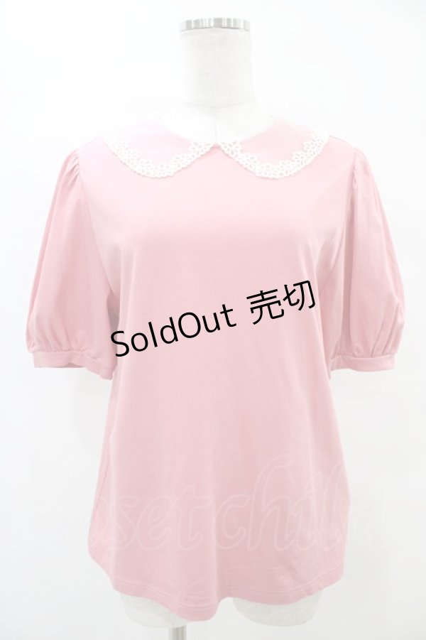 画像1: 【SALE】Jane Marple / チュールレースカラーパフィースリーブプルオーバー  ピンク H-25-09-11-1046-JM-TO-KB-ZT376 (1)