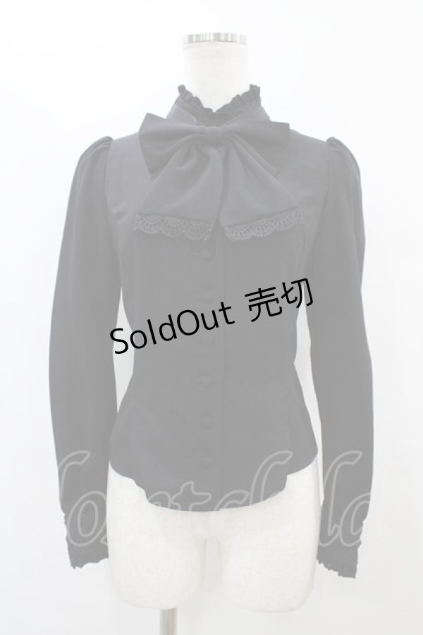 画像1: Sheglit / スタンドカラーリボンジャボブラウス M ブラック H-25-09-11-1048-EL-BL-KB-ZH (1)