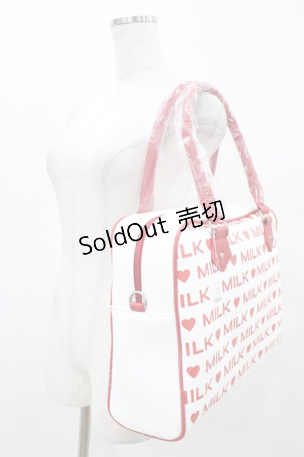 画像2: MILK / LOGO BIGバッグ  オフ×レッド H-25-09-11-1011-ML-ZA-KB-ZH (2)
