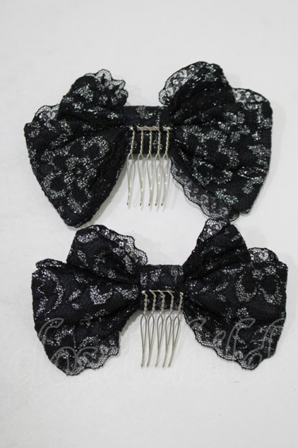 画像3: metamorphose / ラメ総レースパール付リボンコーム  ブラック H-25-09-11-057-ME-AC-NS-ZH (3)