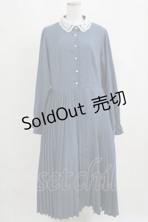 画像: m petit by misako / レース襟プリーツワンピース LL ブルー H-25-09-11-014-LO-OP-NS-ZH