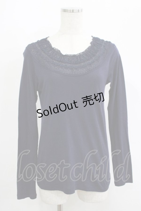 画像1: Jane Marple Dans Le Salon / レースネックカットソー M ネイビー H-25-09-12-034-JM-TO-KB-ZH (1)