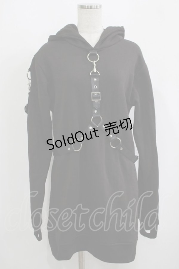 画像1: HEARTLESS / ハーネス風ロングパーカー  グレーブラック H-25-09-12-040-PU-TO-KB-ZH (1)
