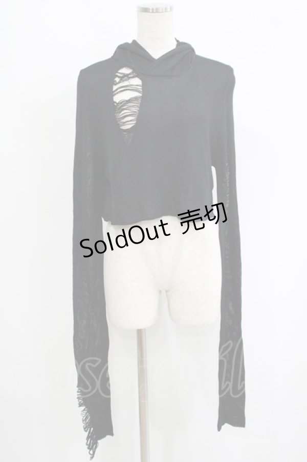 画像1: WIDOW / ダメージフードニット XS 黒 H-25-09-12-049-PU-TO-KB-ZH (1)