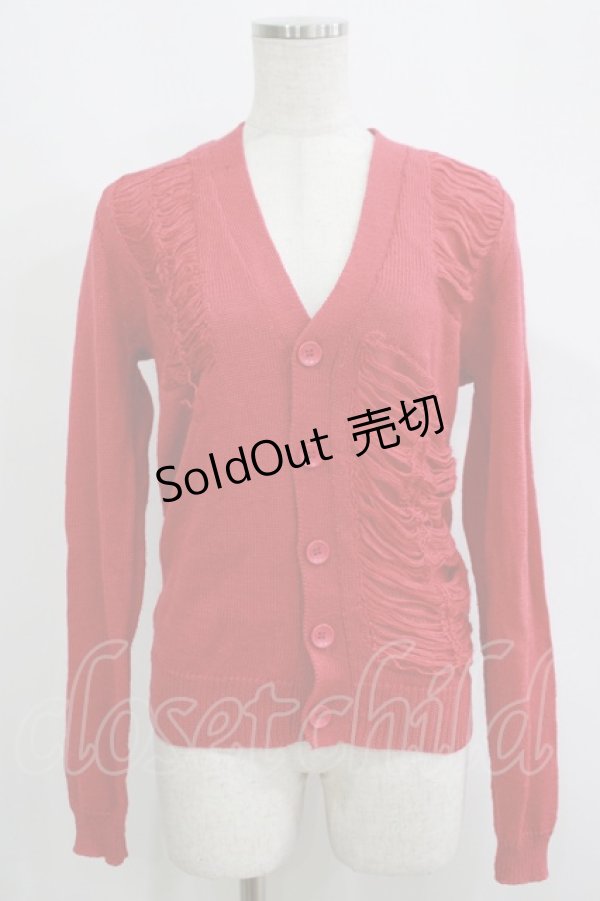 画像1: SEXY DYNAMITE LONDON / ダメージニットカーディガン M ピンクレッド H-25-09-12-051-PU-TO-KB-ZH (1)