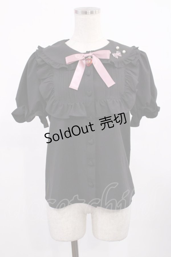 画像1: Ank Rouge / リボンストロベリーパフブラウス M ブラック H-25-09-12-1023-CA-BL-NS-ZH (1)