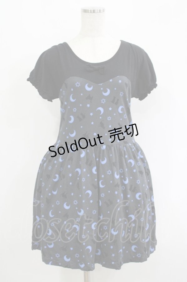 画像1: Candy Stripper / CATプリント切替ワンピース  黒 H-25-09-12-015-PU-OP-KB-ZH (1)