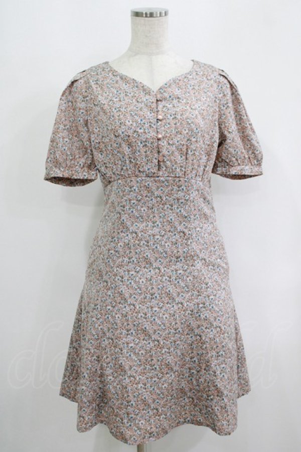 画像1: Fi.n.t / チョーカーリボン付き小花柄ミニワンピース Free PINK BEIGE H-25-09-13-032-CA-OP-NS-ZH (1)