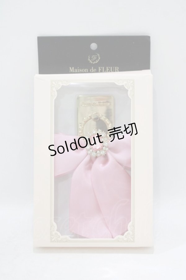 画像1: Maison de FLEUR / ビジューリボンスマホリング  ピンク H-25-09-13-058-LO-ZA-NS-ZH (1)