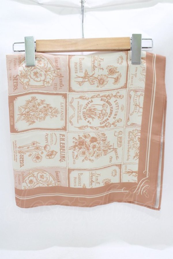 画像1: Fi.n.t / フラワーシードパッケージ柄スカーフ  L/ORANGE H-25-09-13-062-CA-ZA-NS-ZH (1)