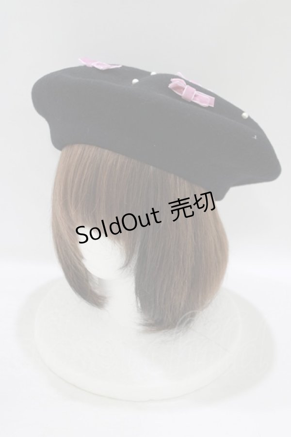 画像1: Ank Rouge / パールリボンベレー  ブラック/ピンク H-25-09-13-067-CA-AC-NS-ZH (1)