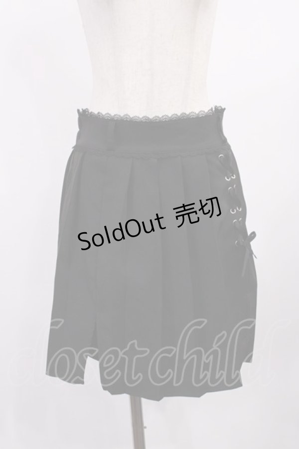 画像1: DearMyLove / レースアップスリットプリーツスカパン L ブラック H-25-09-14-1017-EL-SK-NS-ZH (1)