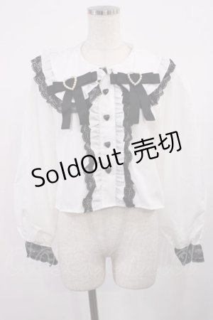 画像: 月雁自制（海外ロリータブランド） / パールハートリボンブラウス M オフ/ブラック H-25-09-14-1020-LO-BL-NS-ZH