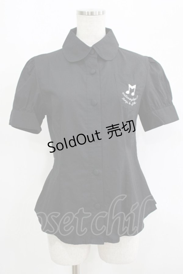 画像1: metamorphose / 音符刺繍半袖ブラウス Free ブラック H-25-09-14-017-ME-BL-NS-ZH (1)