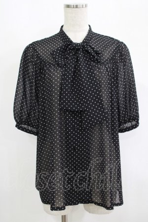 画像: F&A / ボウタイギャザーブラウス Free BLACK×WH H-25-09-14-022-LO-BL-NS-ZH