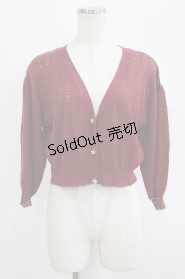 画像1: F&A / ドライフラワー釦透かし編み7分袖カーディガン Free Bordeaux H-25-09-14-028-LO-TO-NS-ZH (1)