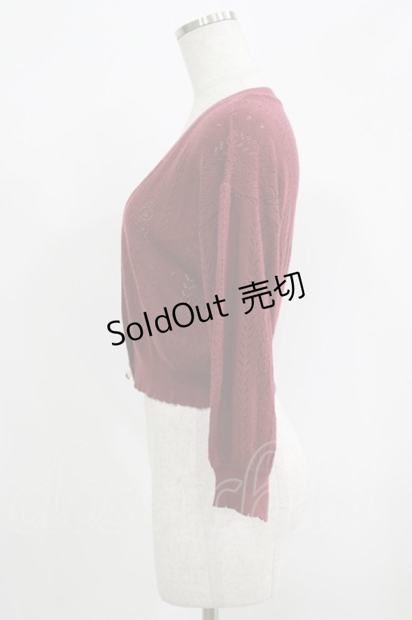 画像2: F&A / ドライフラワー釦透かし編み7分袖カーディガン Free Bordeaux H-25-09-14-028-LO-TO-NS-ZH (2)