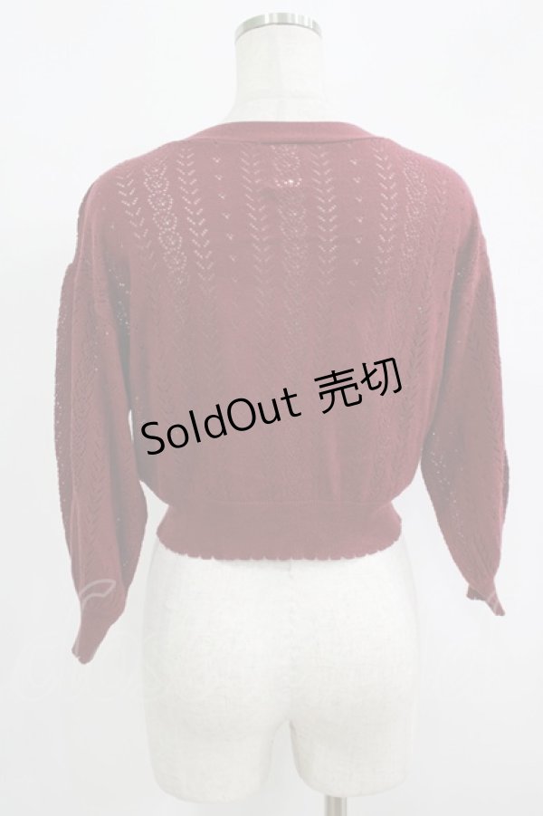 画像3: F&A / ドライフラワー釦透かし編み7分袖カーディガン Free Bordeaux H-25-09-14-028-LO-TO-NS-ZH (3)