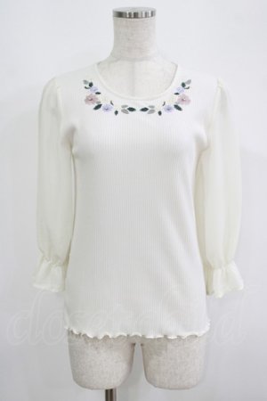 画像: axes femme / シフォンスリーブ花刺繍カットソー M 生成 H-25-09-14-029-AX-TO-NS-ZH