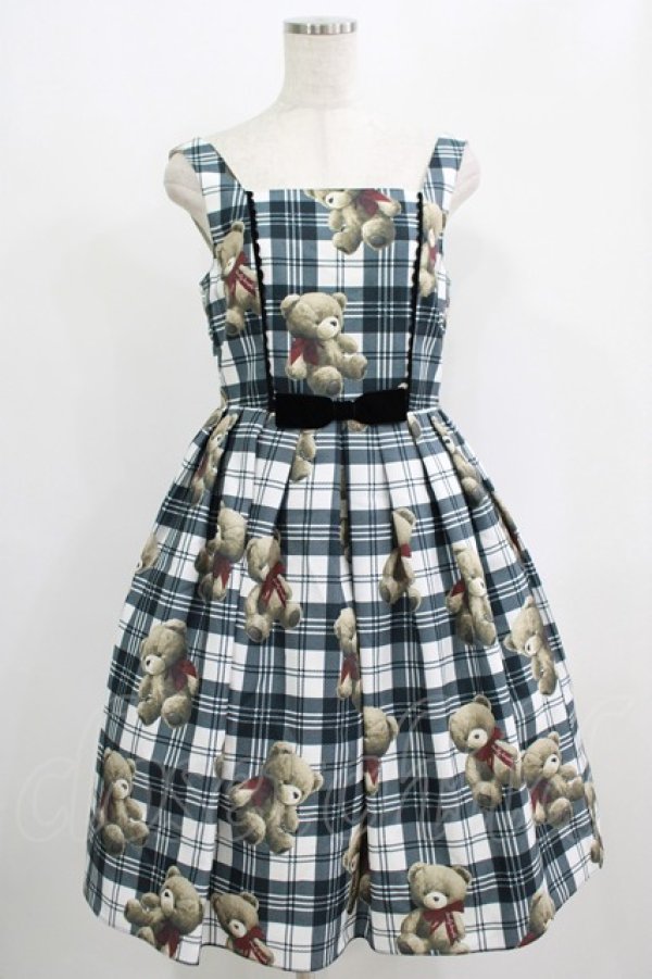 画像1: Emily Temple cute / Teddy Bear Tartanノースリーブワンピース  オフ白 H-25-09-16-003-ET-OP-KB-ZH (1)