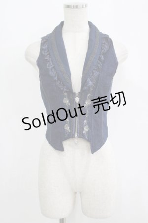 画像: Ozz oneste / 薔薇刺繍ZIPベスト  ネイビー H-25-09-16-040-OO-TO-KB-ZH