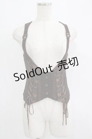 画像: Ozz oneste / 薔薇刺繍レースアップベスト  茶 H-25-09-16-041-OO-TO-KB-ZH