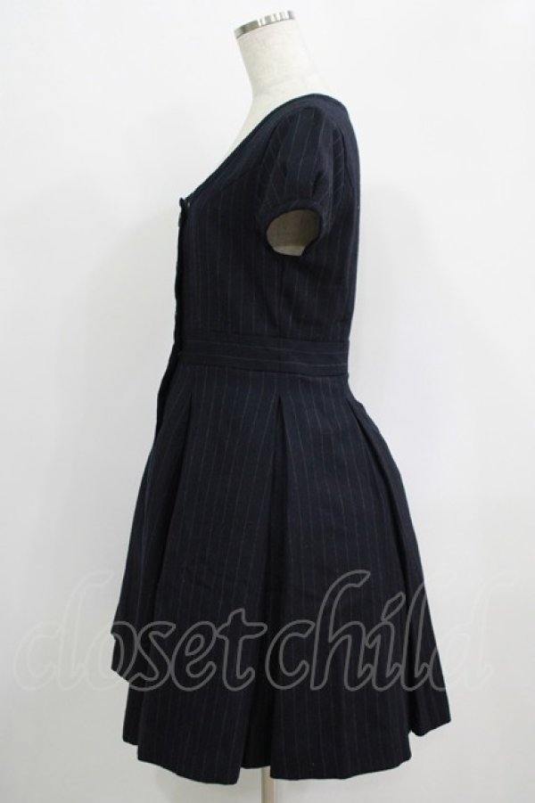 画像2: Jane Marple / ダブルボタンウールワンピース M ネイビーストライプ H-25-09-16-006-JM-OP-KB-ZH (2)
