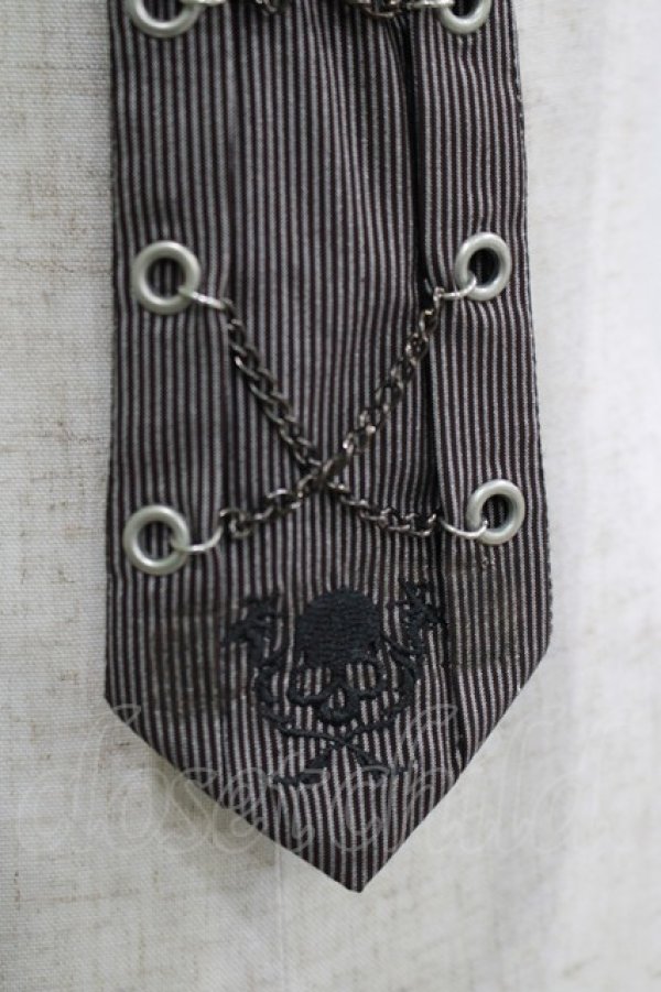 画像2: Ozz Croce / スカル刺繍チェーンストライプネクタイ  茶系 H-25-09-16-068-OO-ZA-KB-ZH (2)
