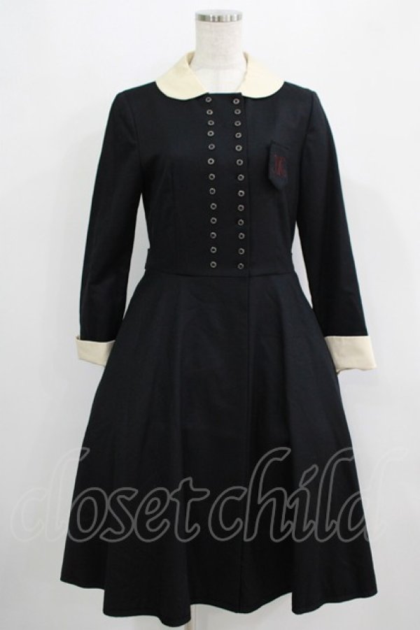 画像1: Jane Marple / ブローチ付ダブルボタンワンピース M 黒 H-25-09-16-007-JM-OP-KB-ZH (1)