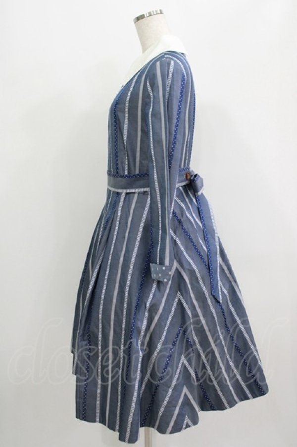 画像2: Jane Marple / Ribbon stripe jacquardのパプリックドレス  ブルーグレー H-25-09-16-010-JM-OP-KB-ZH (2)