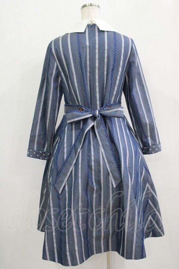 画像3: Jane Marple / Ribbon stripe jacquardのパプリックドレス  ブルーグレー H-25-09-16-010-JM-OP-KB-ZH (3)