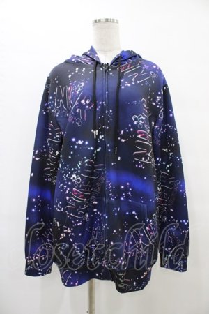 画像: NieR Clothing / 総柄ZIPパーカー  青 H-25-09-17-1054-PU-TO-KB-ZH