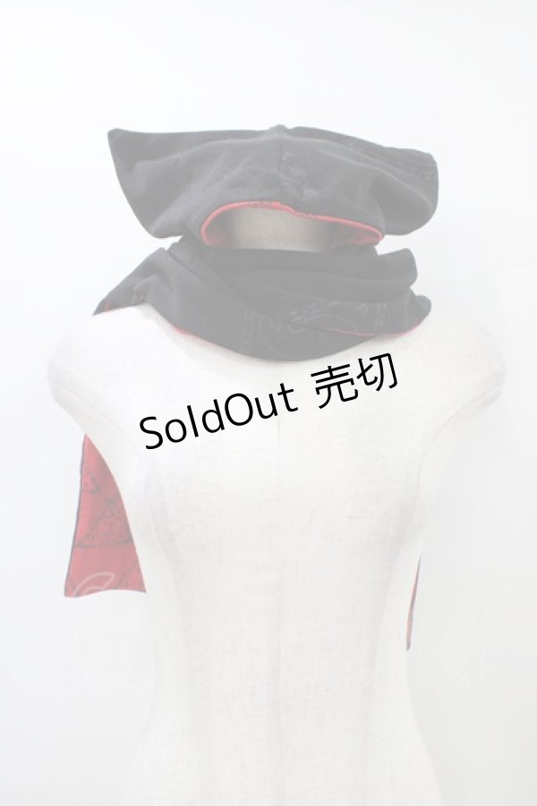 画像1: NAOTO SEVEN / フードストール  黒×赤 H-25-09-17-1009-HN-ZA-KB-ZH (1)